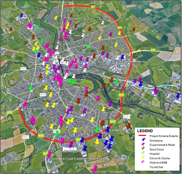 Services and facilities pin map Kilkenny City